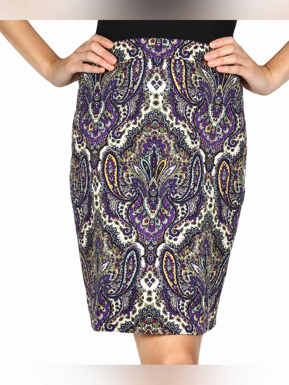 J Crew NWT purple paisley pencil skirt, size 4